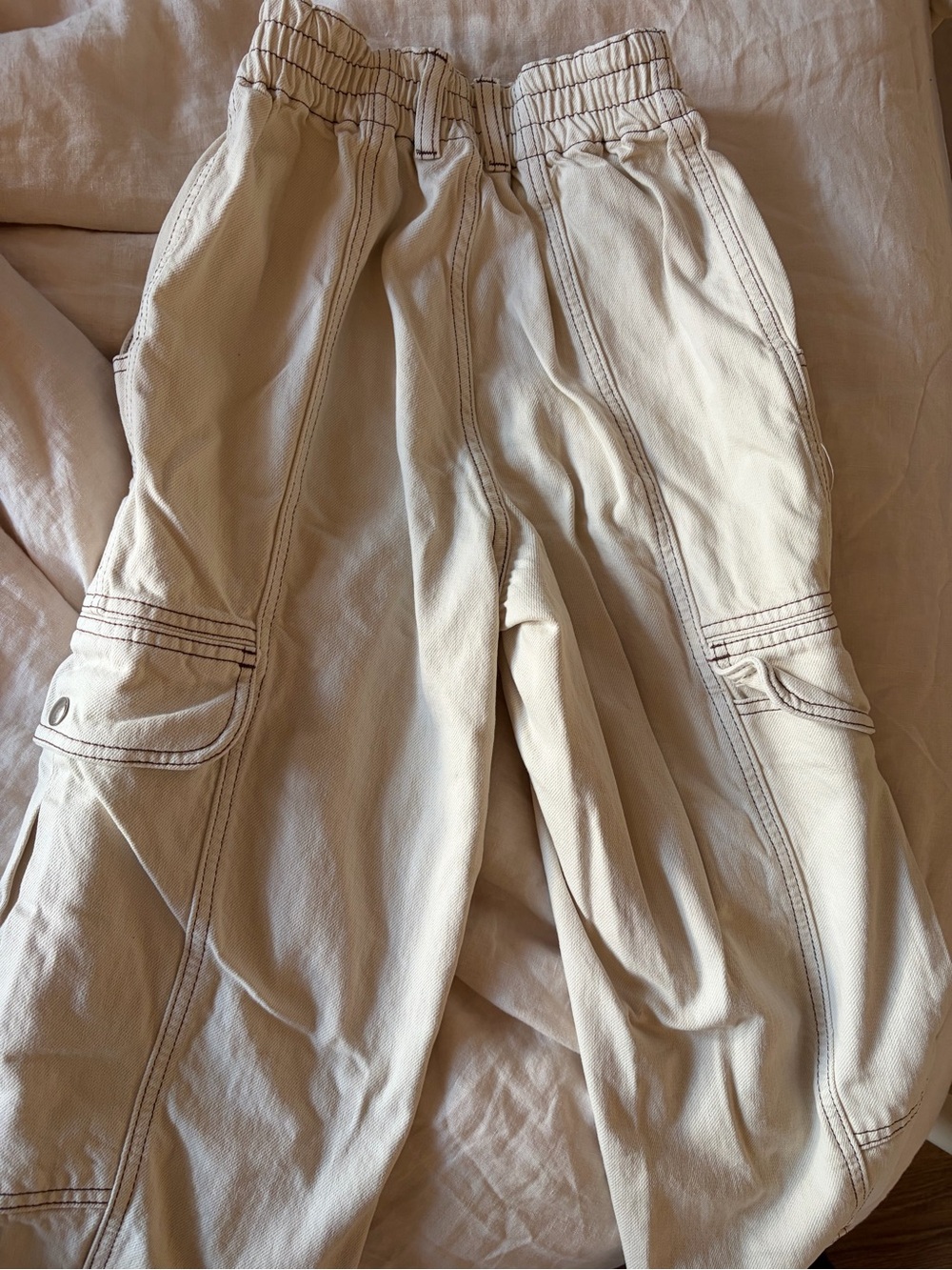 Cream Cargo Pants with Elastic Waiste (size 24)